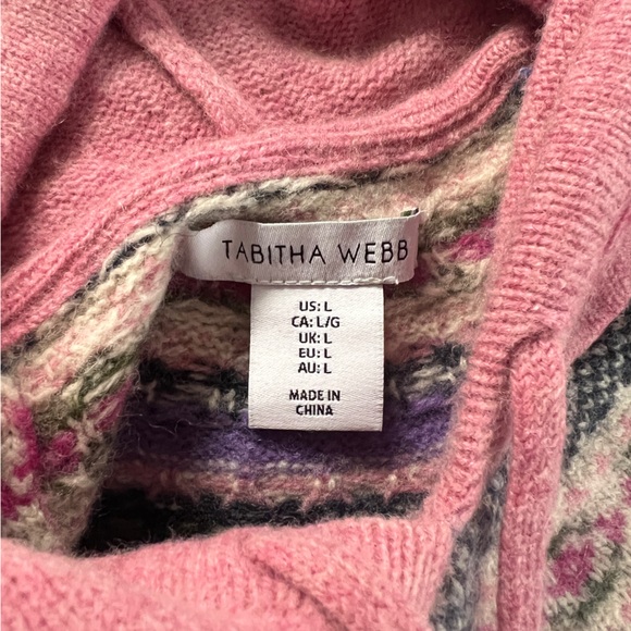 Tabitha Webb L pink fair isle wool blend hooded sweater - Picture 5 of 6